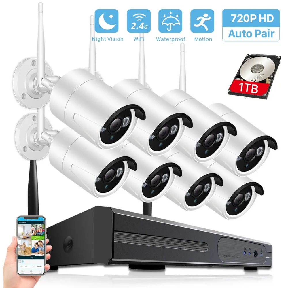 8 канальная система видеонаблюдения беспроводная 1080P NVR с 720P МП наружная