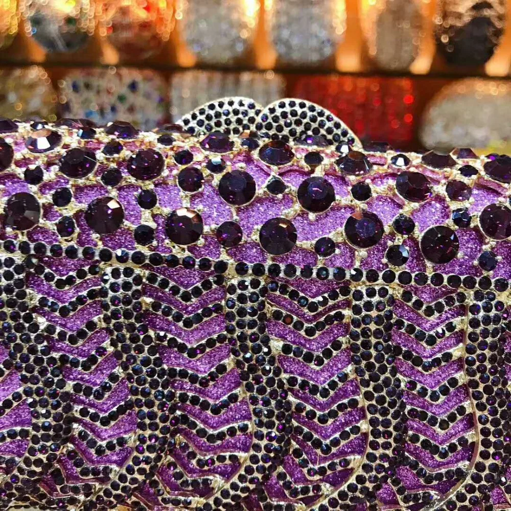

XIYUAN women silver blue gold crystal day clutches purple champagne color Wedding Bridal Party Prom mini clutch Purse handbags