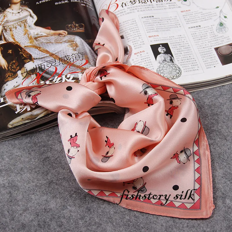 Чистый шелк розовый милая собака женская униформа шарфы мода офис Карманный