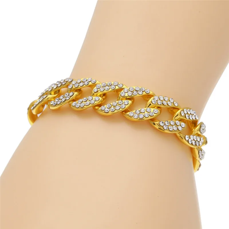 

Geometric Hip hop Bling Bracelet Paved Rhinestone Chain Bracelets For Women Men Jewelry CZ Link Chain Dropshipping