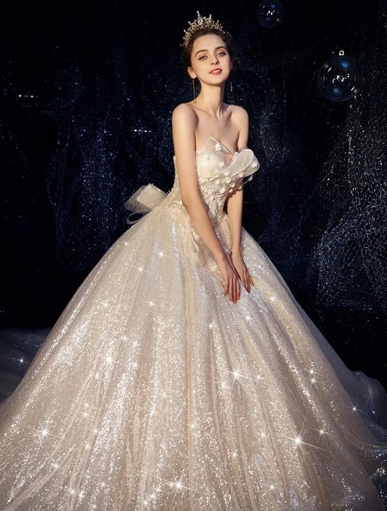 Бальное платье Vivian's Bridal блестящее звездное небесное с бантом вуаль свадебное