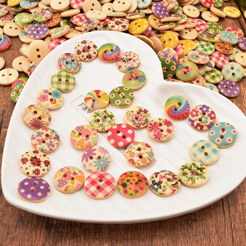 

Chainho,50pcs/Bag Mix 2 Holes Floral Wooden Buttons Of DIY Scrapbooking Patchwork Sewing/Decorative Crafts & Home Decoration