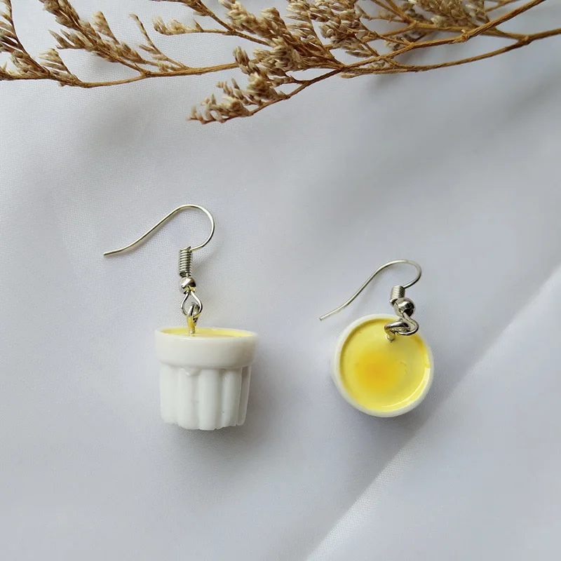 Новые висячие серьги в стиле Ins виде яйца гамбургера молока чая полимерные