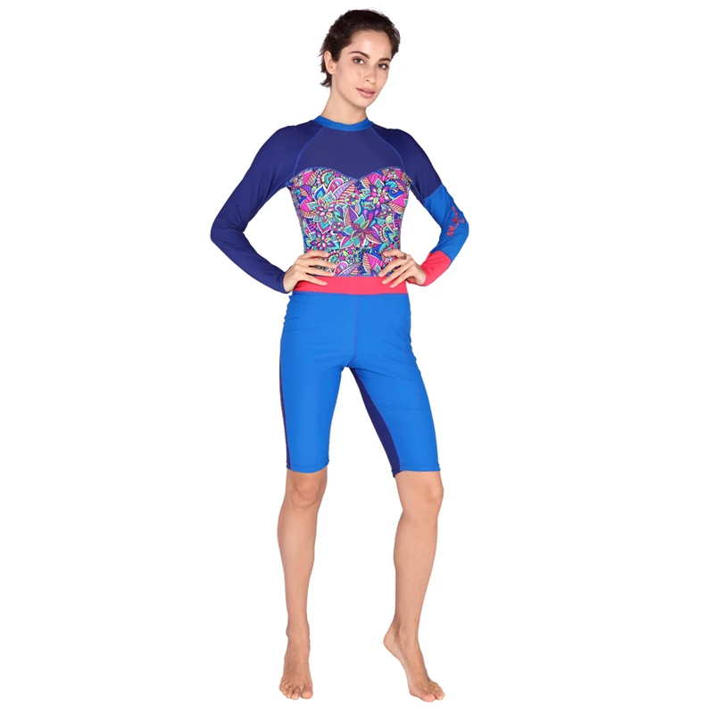 Floral Print Women Long Sleeve Quick Dry UPF 50+ Sun Protection Jumpsuit Wetsuit Swimwear Diving Snorkeling Surfing Sailing | Спорт и