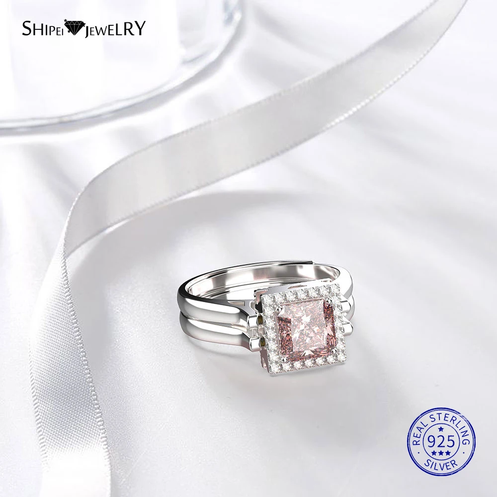 Shipei 925 пробы Серебряное уникальное регулируемое прозрачное розовое сапфировое обручальное кольцо для женщин Подарок на годовщину