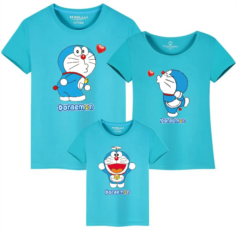 Cute Family Matching Outfits Cartoon Doraemon T Shirts Mother Kids T-shirt Clothing Daughter Baby Girl Boy Clothes | Мать и ребенок