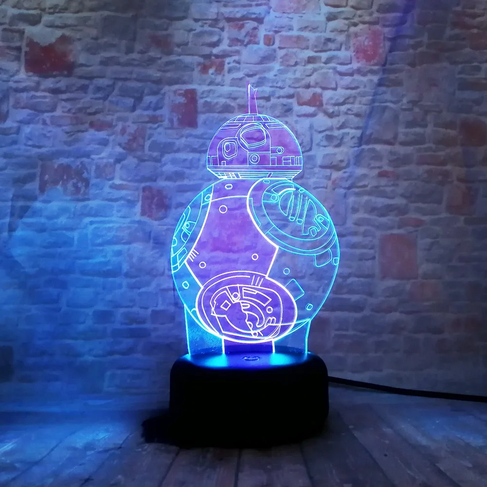 BB 8 3D разноцветная лампа Звездные войны Fuwa Force Пробуждение ночное прикосновение 7