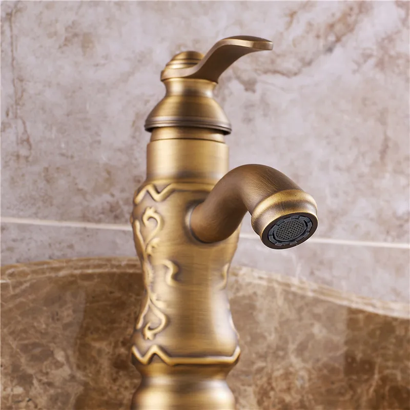 Золотой/античный кран для раковины Искусство Резные холодной и горячей ванной