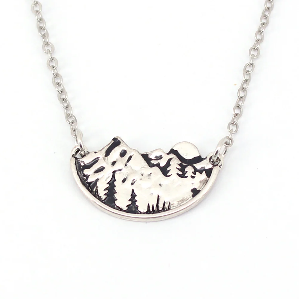 

hzew Moon mountain tree landscape pendant necklace gift