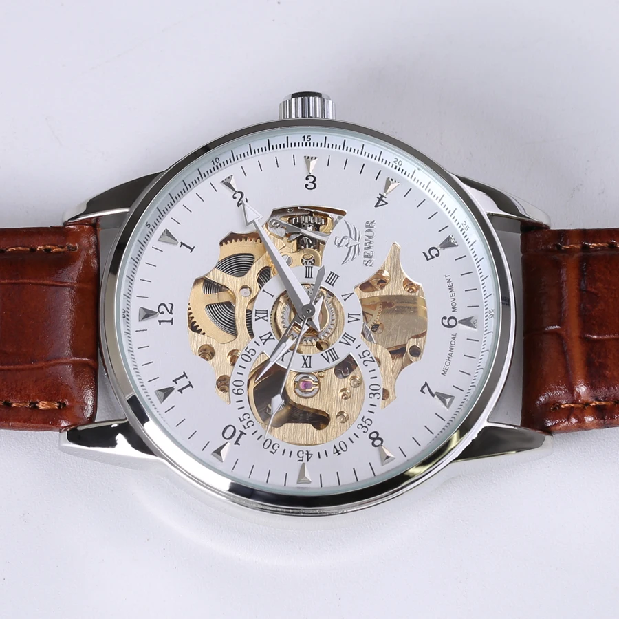 SEWOR Роскошные Брендовые мужские часы с перфорацией автоматические механические