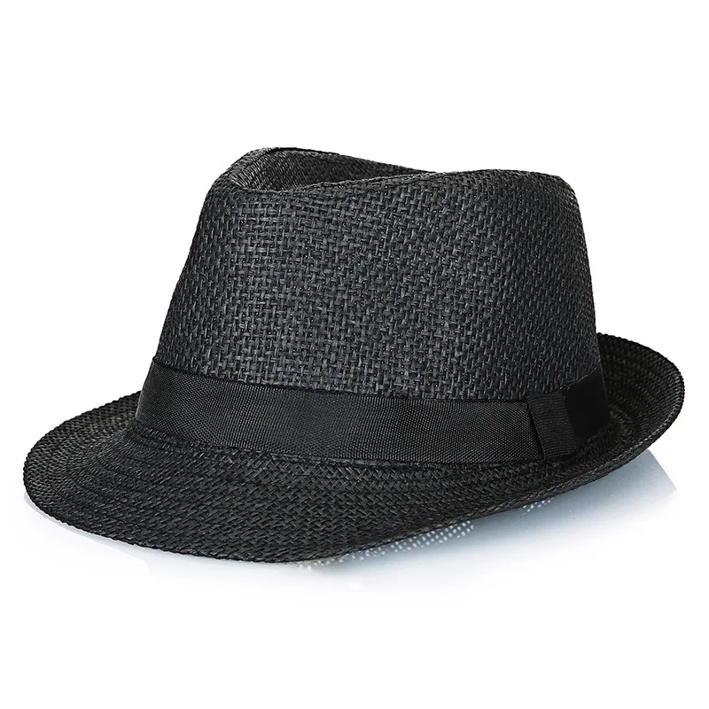 Шляпа шляпы шляпа мужская fedora шляпа черная мужские летние пляжные шляпа белье дышащая мужская соломенная шляпа мужская шляпа Федора fedora Панамы - Цвет: black