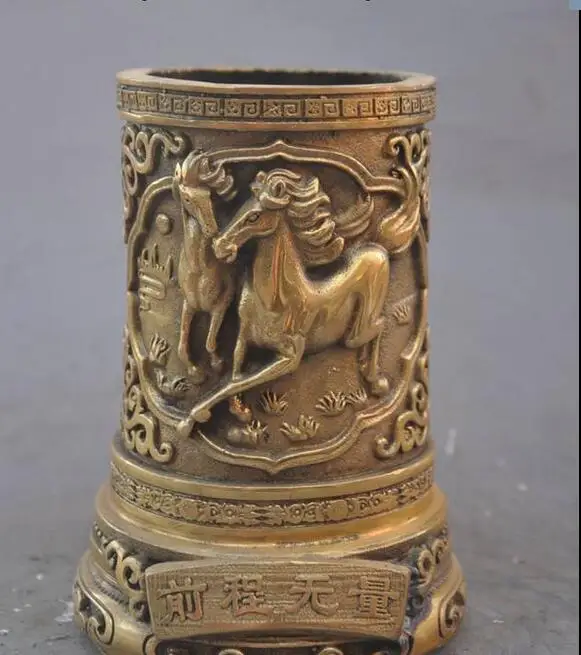 Chinese feng shui brass animal horse statue auspicious pencil pen holder | Дом и сад