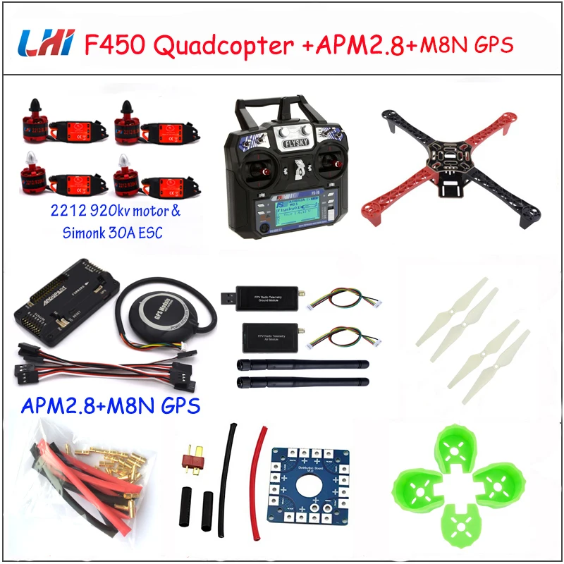 Rc самолет F450 стойка квадрокоптера рама Apm2.8 и M8n Gps 2212 920kv Simonk 30a 9443 реквизит дроны