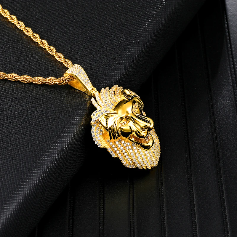 HIP Hop Copper Animal Bling Full Iced Out Lion Rope Chain Pendants &amp Necklaces for Men Jewelry Gold Color Dropshipping | Украшения и
