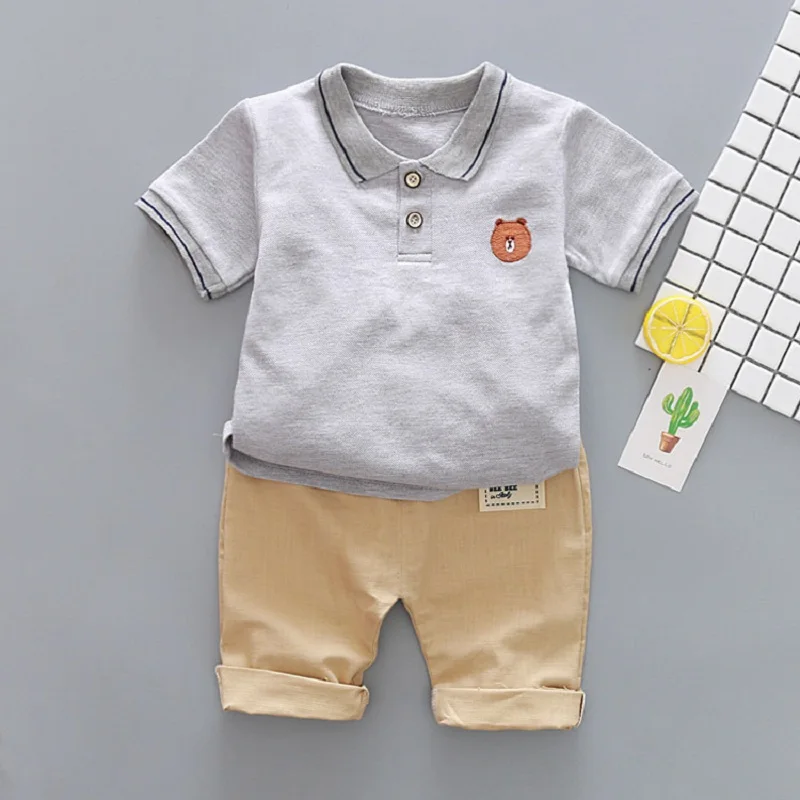 summer new Boys short-sleeved clothing sets Baby boy cotton cartoon lapel T-shirt top + shorts Suit 2pcs Children clothes |