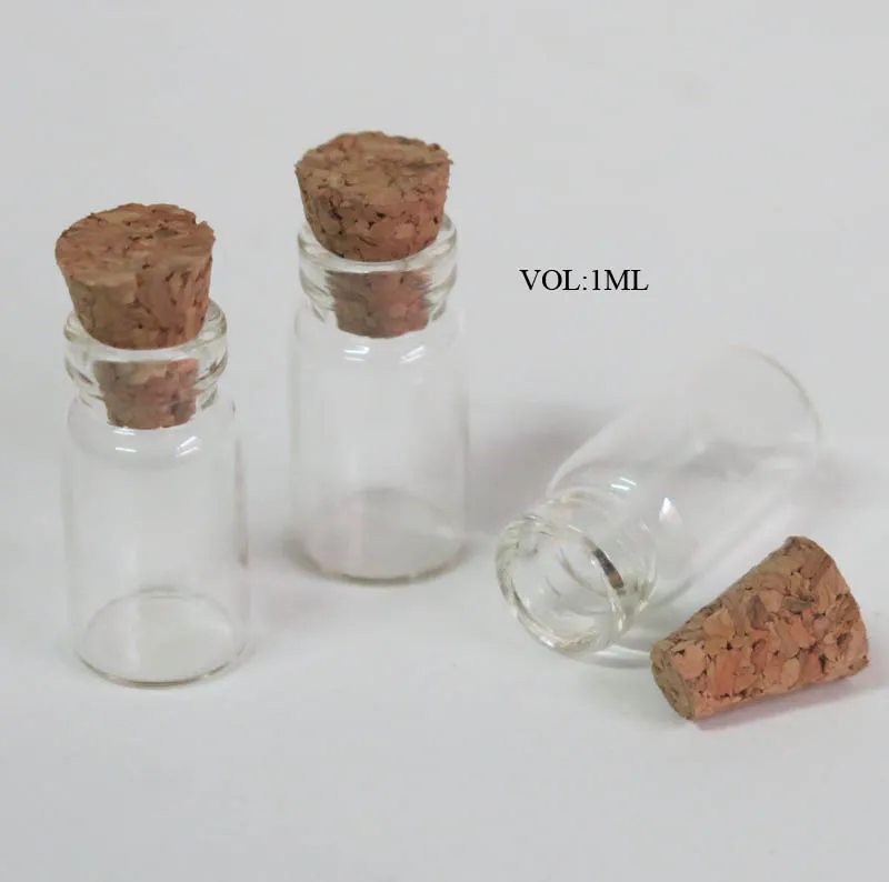 100x1 мл мини из прозрачного стекла Bottle с деревянная пробка 1cc маленькая прозрачные