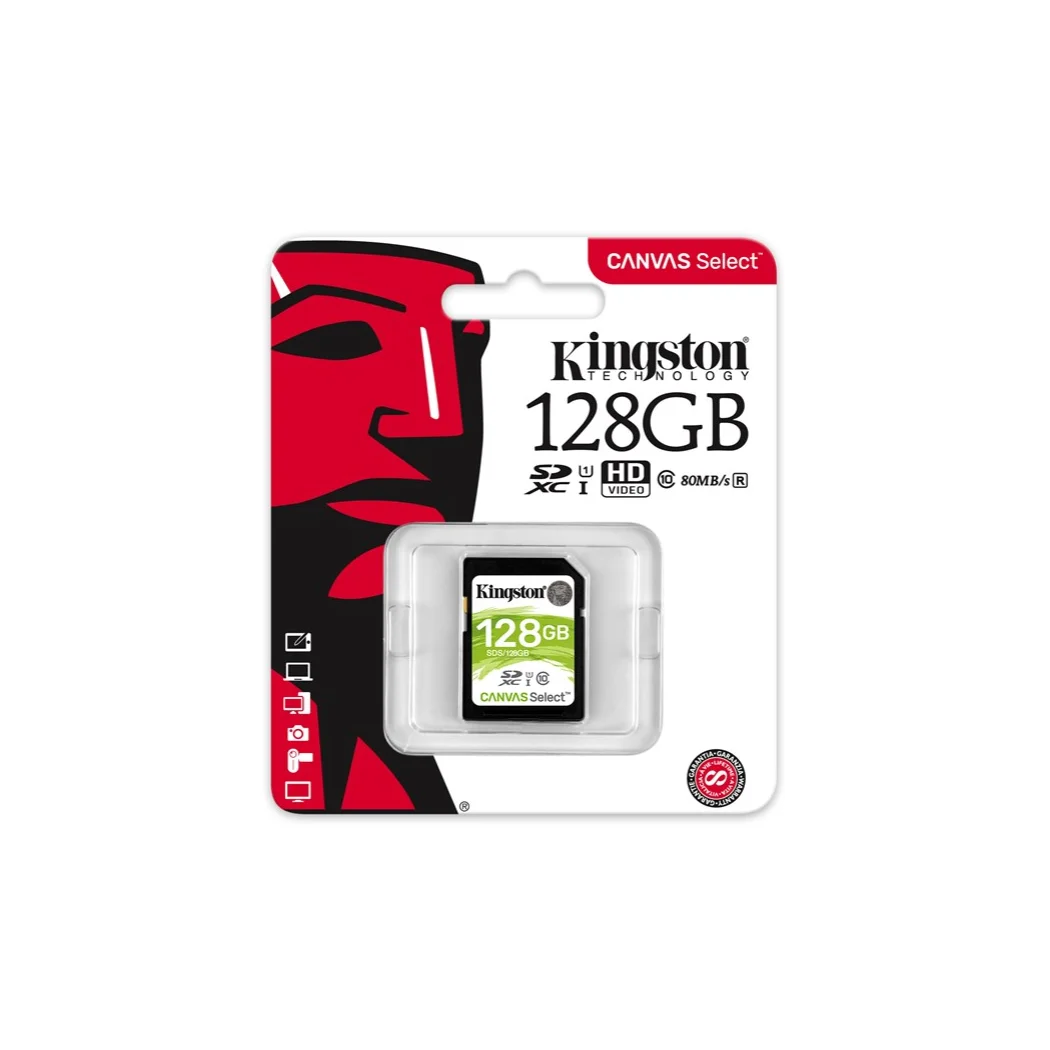 Kingston Технология холст кнопок Select и 128 ГБ Micro SDXC класс 10 UHS-I 80 МБ/с. черный |