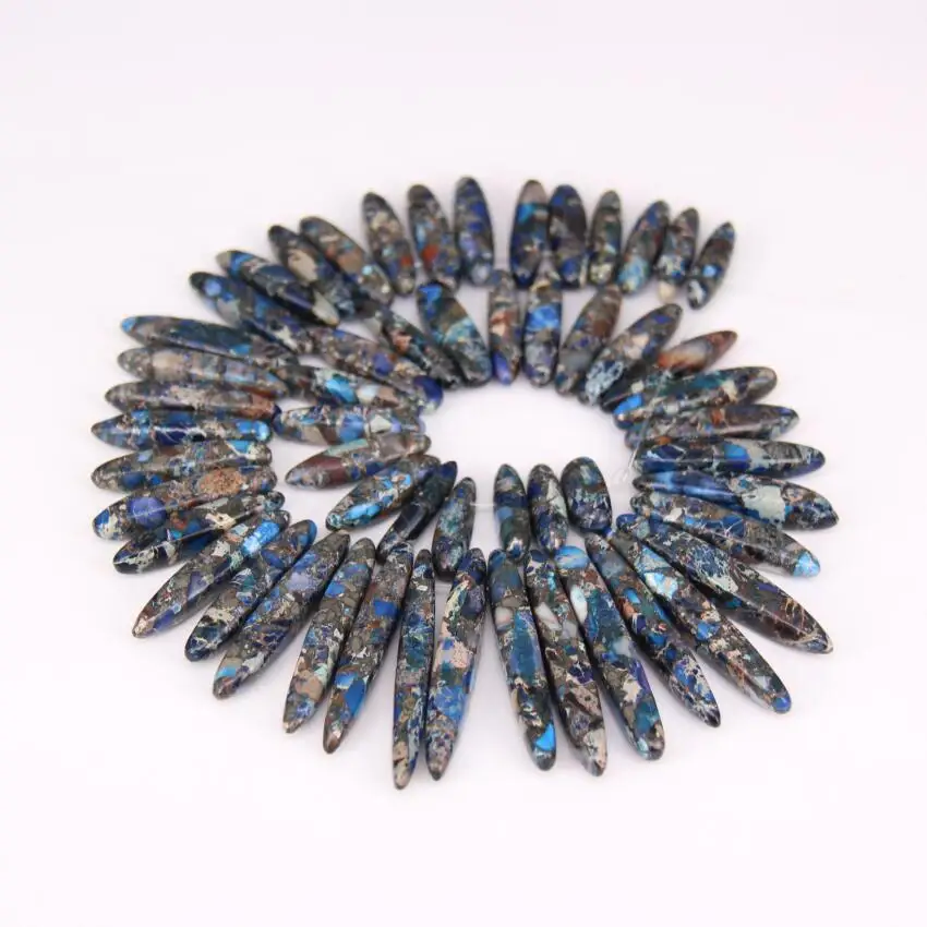 Blue Sea Sediment Stone Top Drilled Double Stick Point Pendants strand Graduated Emperor Stones Slice Loose Beads DIY Necklace | Украшения
