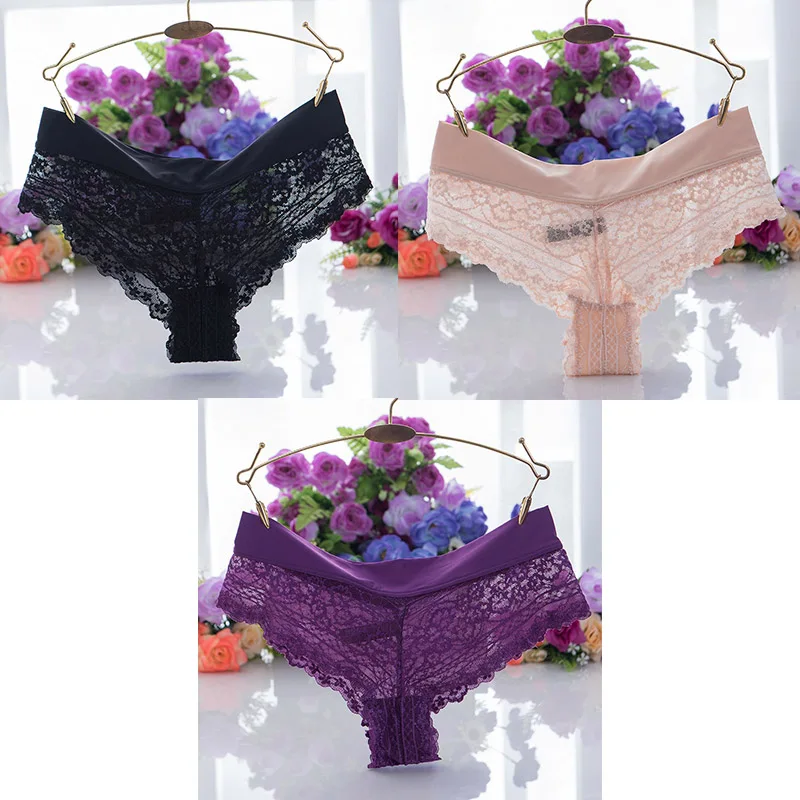 black nude purple 3 шт. кружевное нижнее белье ультра мягкие женские сексуальные кружевные трусики стринги нижнее белье женское нижнее белье трусы хлопок промежность - Цвет: black nude purple