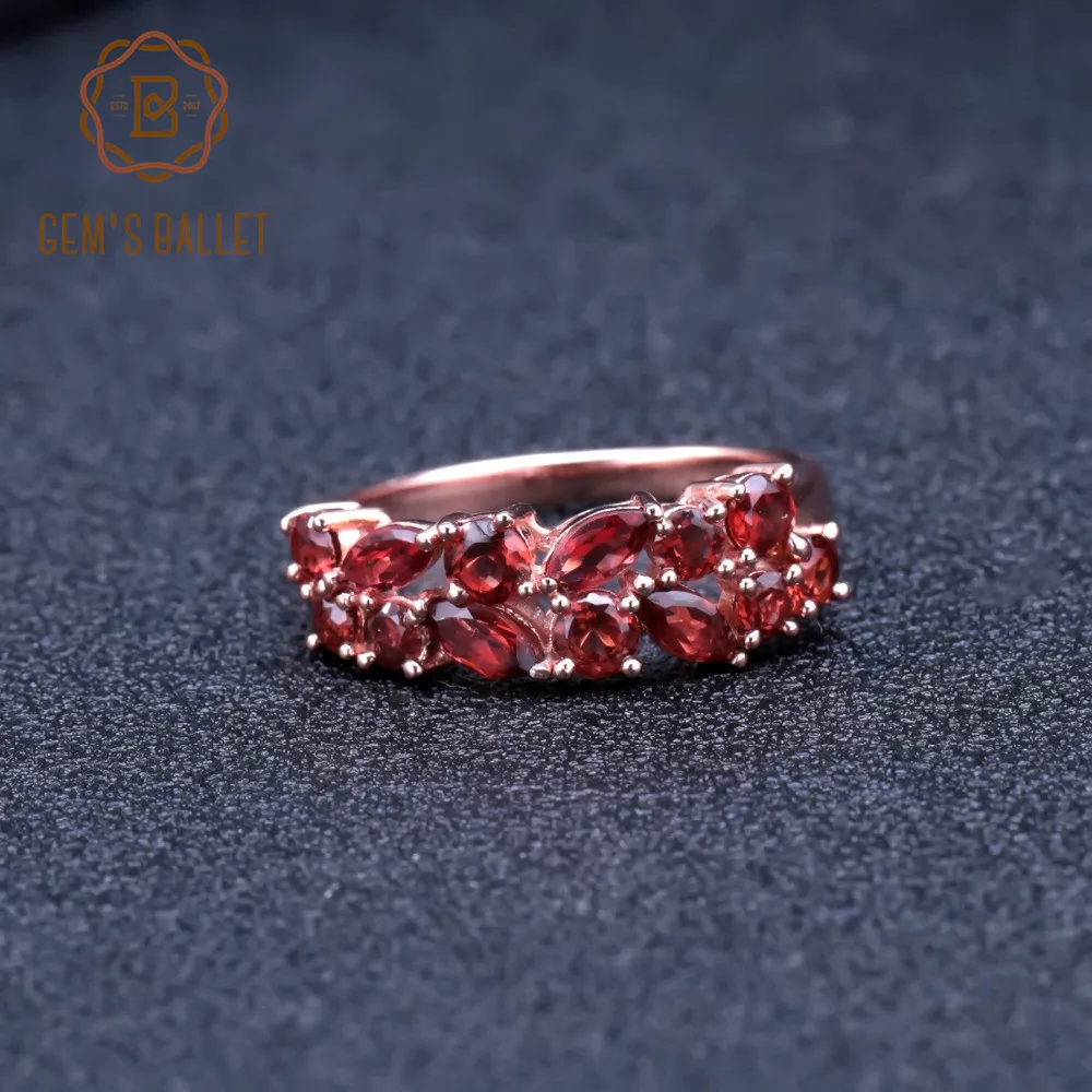 GEM'S балетное 925 пробы, серебряное, розовое золото, обручальное кольцо 2.47Ct, натуральный красный гранат, драгоценный камень, кольца для женщин, хорошее ювелирное изделие