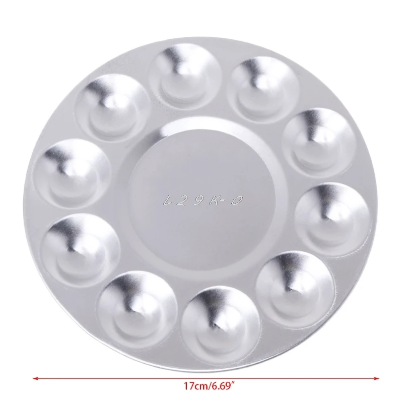 

Oil Paint Palette Plate Aluminum Round Oil Paint Palette Art Color Mixing Plate with 10 Grooves Art Supplies
