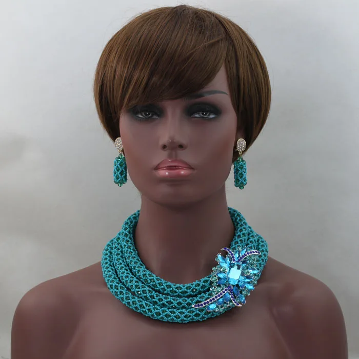 2017 фантастические Синие Свадебные нигерийские бусы ювелирный набор африканские