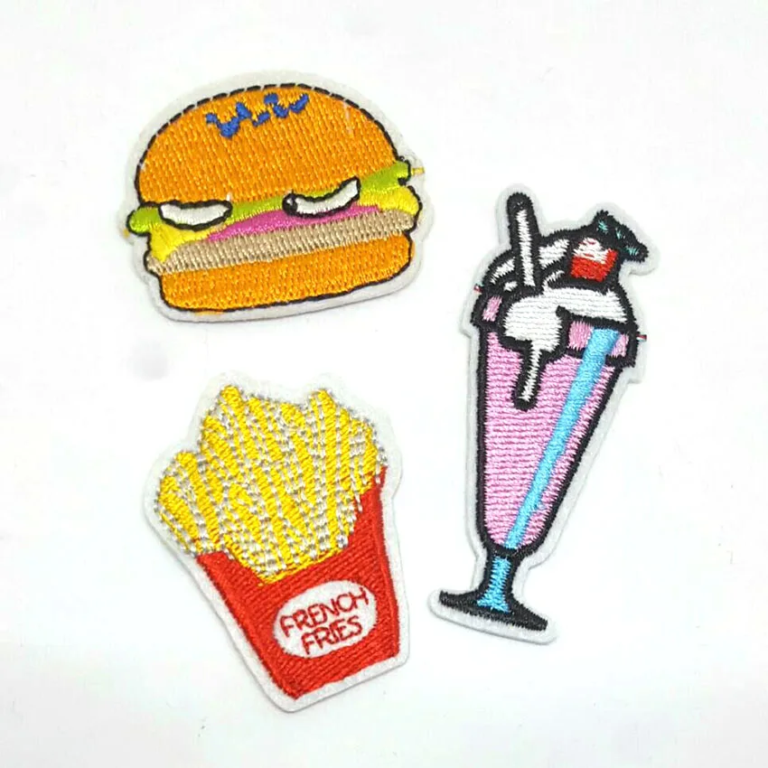 Набор из 3 патчей для картофеля фри и мороженого с вышитой аппликацией. Железные