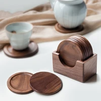 black walnut wood coaster coffee cup holder anti hot pad tea tray set
