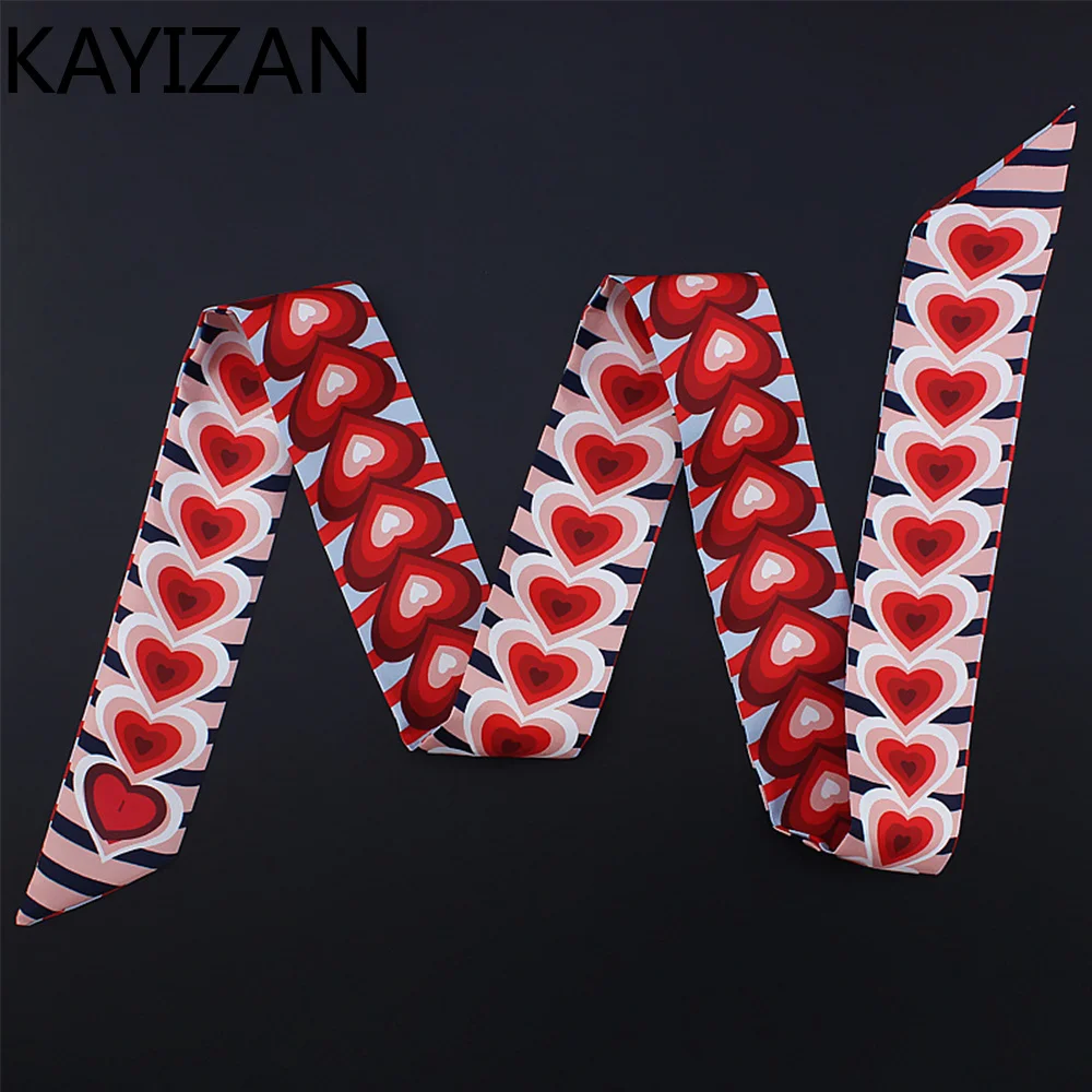 KAYIZAN маленький шелковый шарф шеи длинные тонкие шарфы повязка Hairband Сердце печати