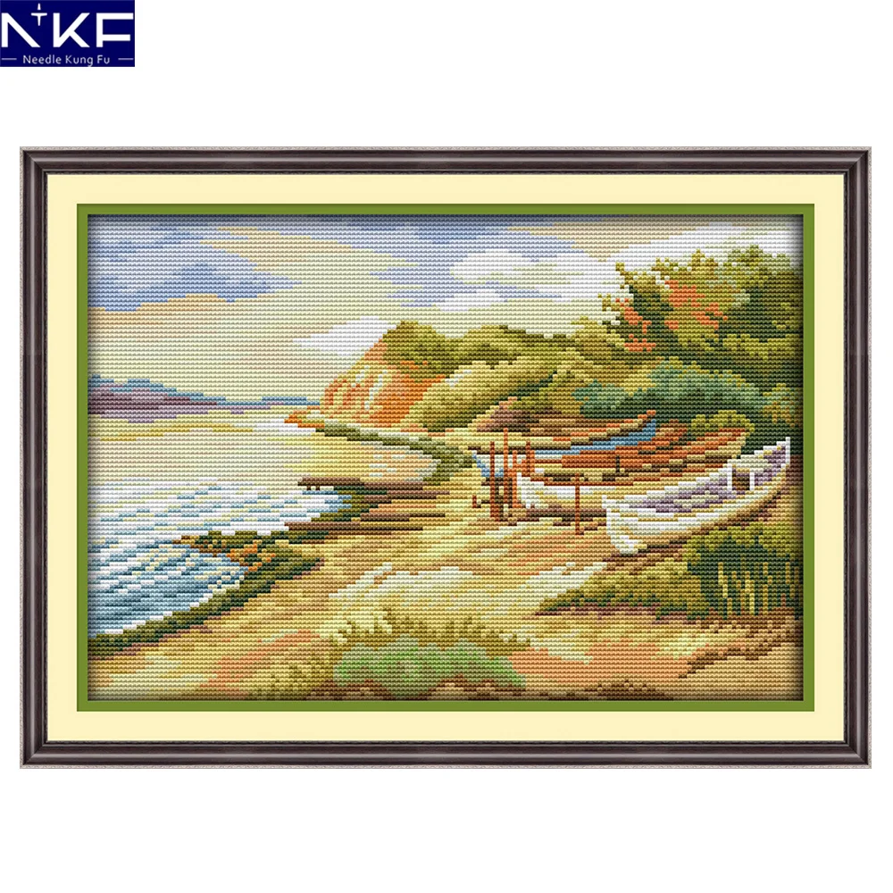 

NKF Seaside Counted or Stamped 11CT 14CT DIY Kits Chinese Cross Stitch Embroidery Needlework Sets for Christmas Home Decoration