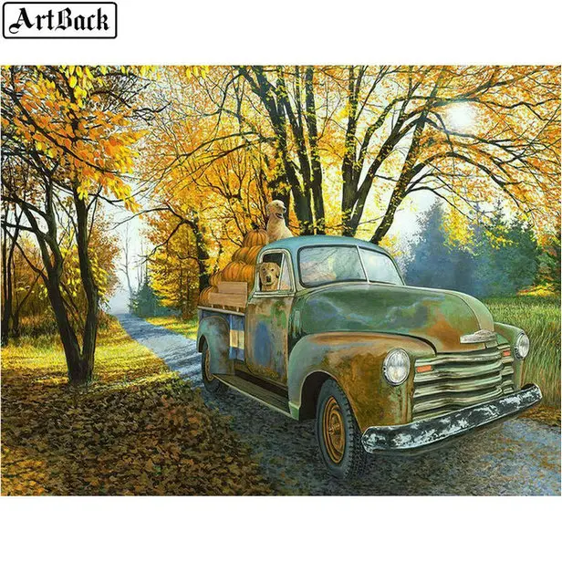 

5d diy diamond painting truck autumn landscape full square drill diamond embroidery German shepherd crafts diamond mosaic
