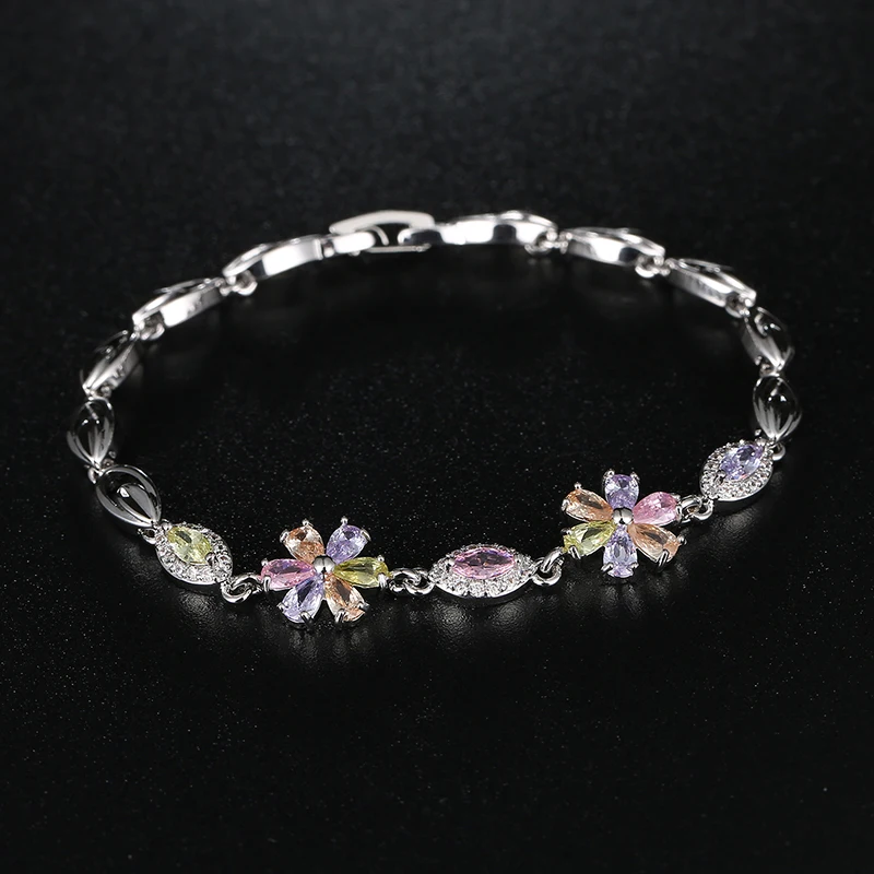FYM 8 видов цветов Серебряный цветной браслет с цветами для женщин AAA кубический