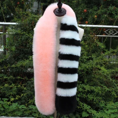 pink black white Потрясающий высококачественный шарф из искусственного меха, длинный черно-белый серый полосатый лоскутный роскошный глушитель, пушистый модный теплый меховой шарф - Цвет: pink black white