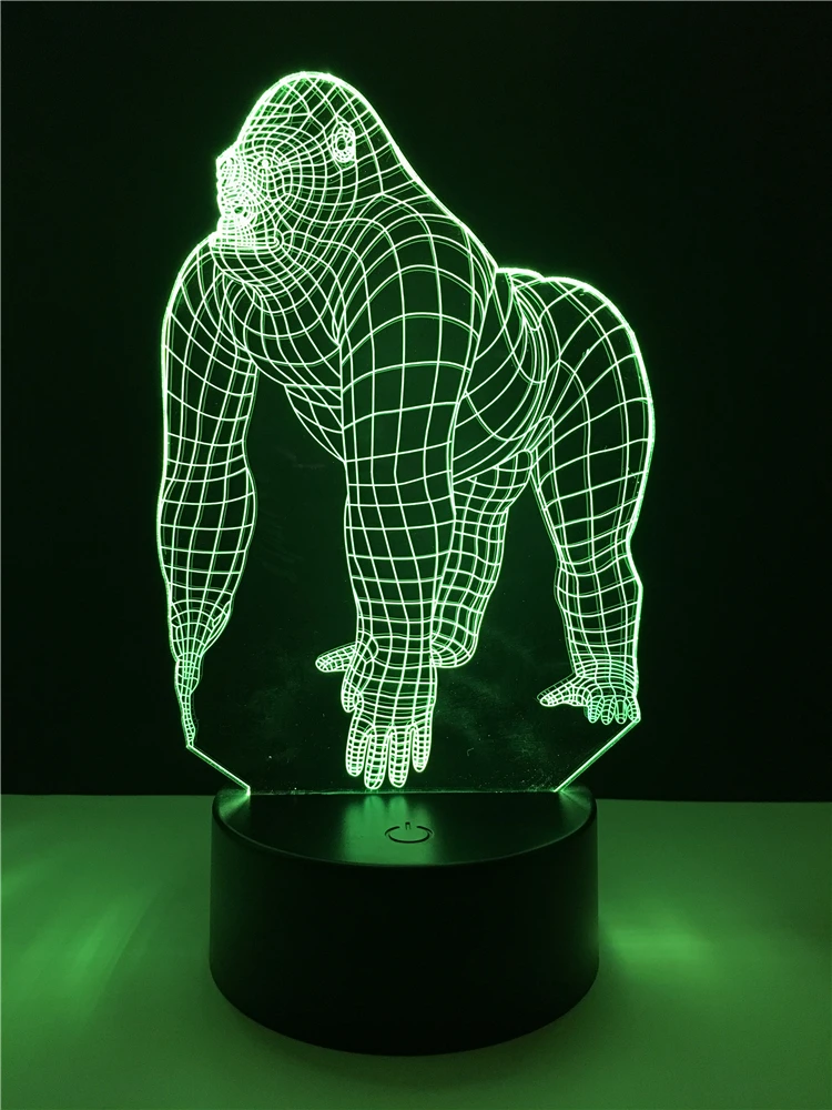 3D иллюзия Orang Gorilla Chimpanzee Хэллоуин оптическая LED USB красочная настольная ночник
