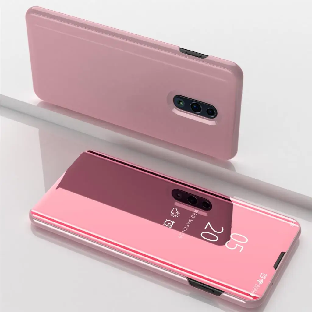 Зеркальный чехол для OPPO Reno пластиковый + кожаный книжка защитный подставка 10X Zoom Z