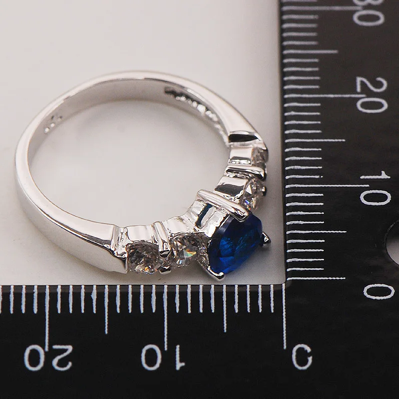 Blue Crystal Zircon White Zircon925 Sterling Silver Ring Size 5 6 7 8 9 F665 Fashion | Украшения и аксессуары