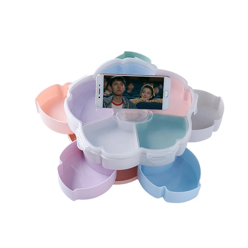 Double layer ONEUP красочный цветочный дизайн двухэтажная вращающаяся коробка для хранения фруктов закуски конфеты Органайзер коробка для пищевых контейнеров ящики для хранения - Цвет: Double layer