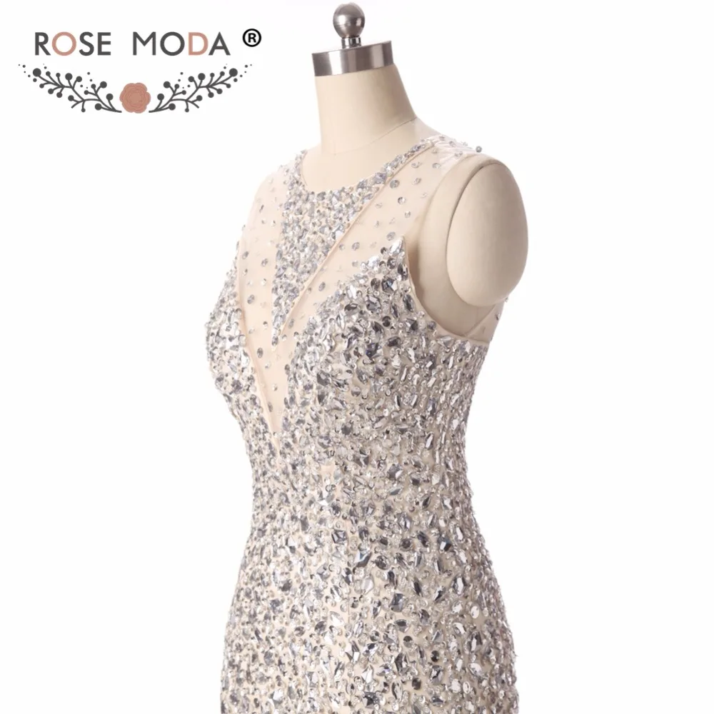 Розовое Moda шампанское золото русалка платье выпускного вечера с кристаллами отражающие платья