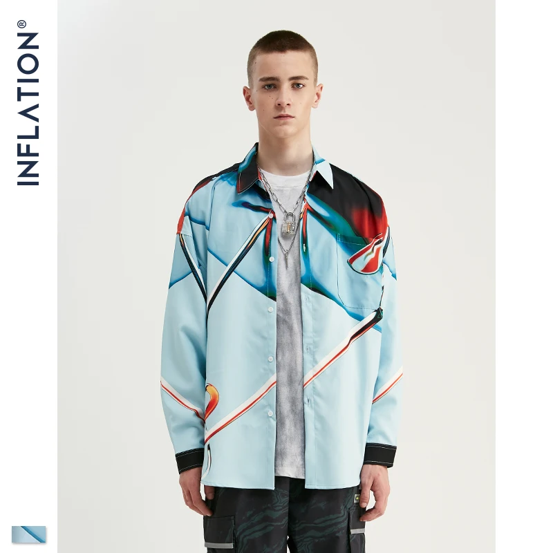 INFLATION Streetwear Men Shirt Long Sleeve Shirts Loose 2020 Autumn New Digital Printing 92150W |