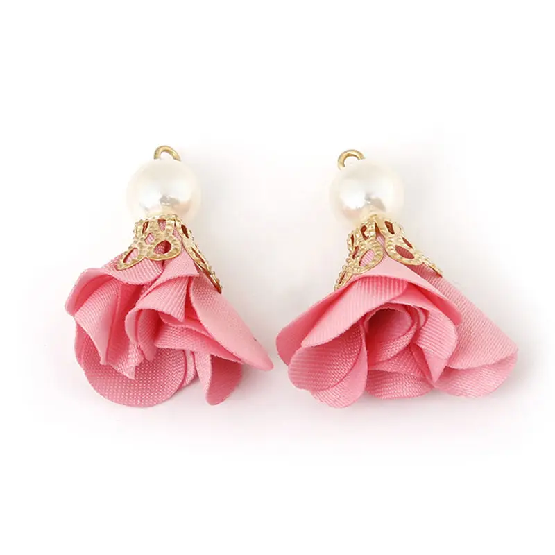 Pink 10 шт. Модный жемчужный цветок застежка кисточка Шарм Для DIY серьги ожерелье браслет брелок для мобильного телефона ювелирных изделий - Цвет: Pink