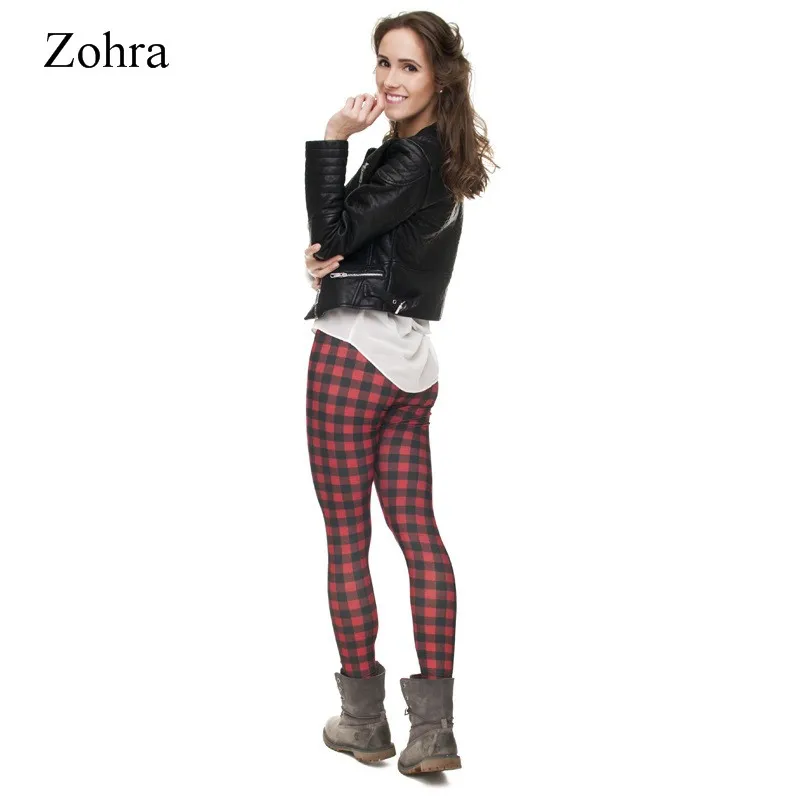 2017 Zohra Red Plaid Pattern Style Comfortable Black Trouser Women Leggings High Quality 100% Brand New Stretchy Pants |