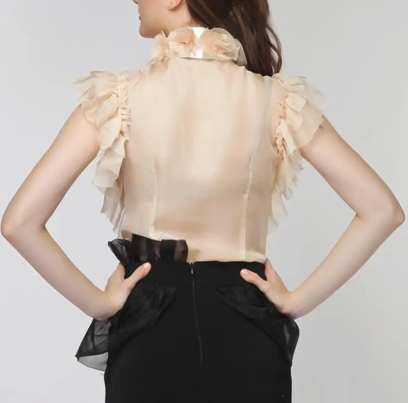 Женская шифоновая рубашка без рукавов летняя блузка с бантом 2019 футболка тортом