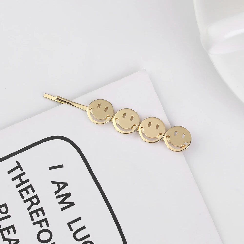 Korea Simple Metal Hairpins for Women Hollow Star Heart Shape Hair Clips Gold Color Smile Face Hairgrip Styling Accessories | Красота и