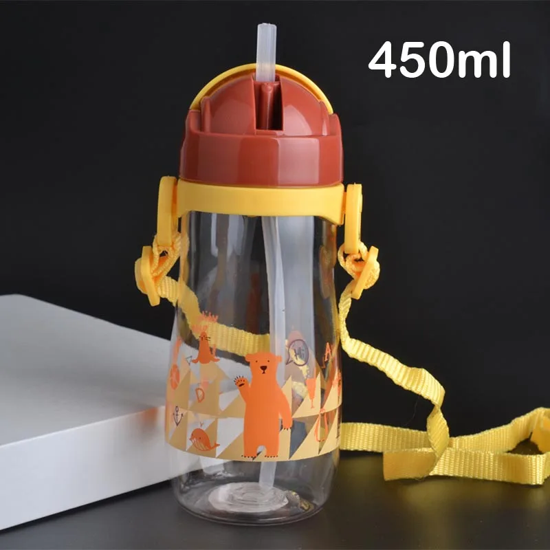 450ml Yellow 450ml 230/450 мл, чашка для кормления, Детская Бутылочка с соломинкой, портативная веревка, непроливающаяся детская чашка, пластиковая бутылка для детей, питьевая вода copo - Цвет: 450ml Yellow 450ml