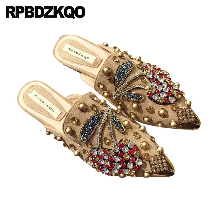 Женские шлепанцы с кристаллами и жемчугом острым носком Симпатичные Свадебные