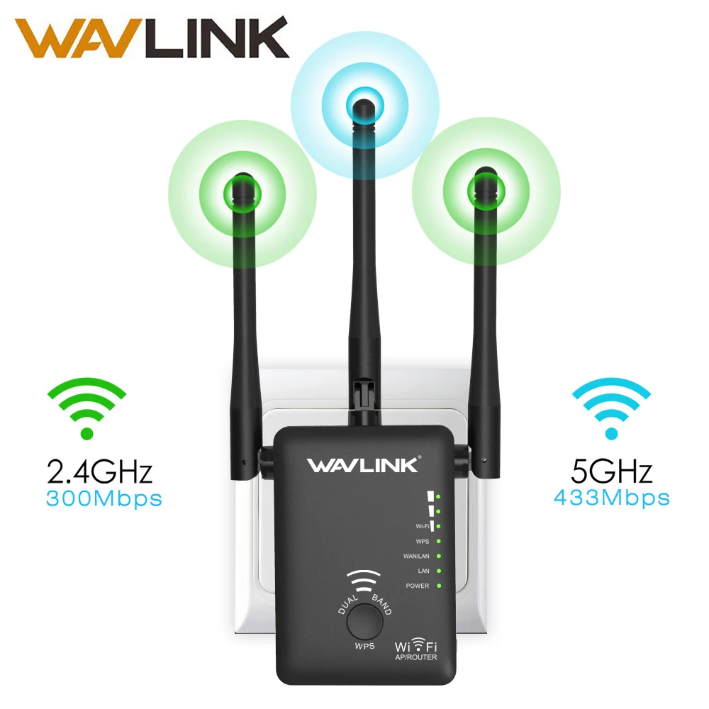 Wavlink AC750 беспроводной wifi удлинитель/ретранслятор/маршрутизатор двухдиапазонный wifi диапазон расширитель сигнала усилитель с 3 внешними антеннами WPS