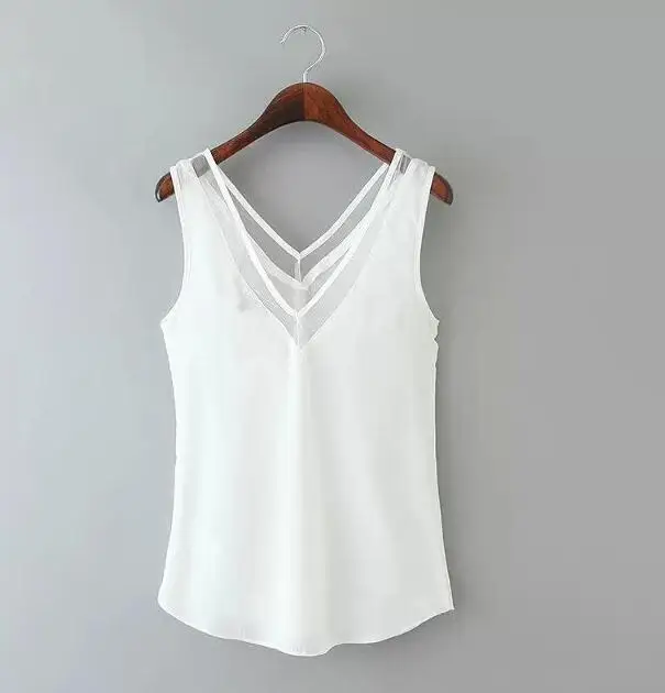 Белый XL, XXL, XXXL, женская шифоновая рубашка, лето, сексуальный топ с v-образным вырезом для девушек, повседневная сетчатая Лоскутная Блузка, топы размера плюс, 6 размеров - Цвет: Белый