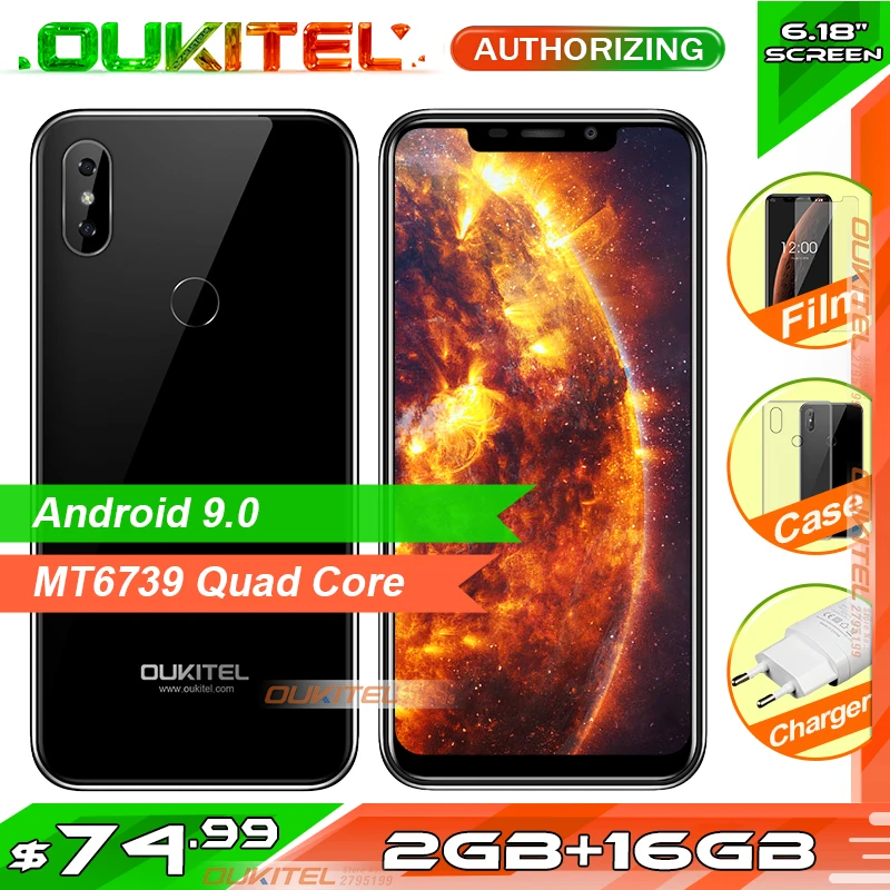 Мобильный телефон OUKITEL C13 Pro, 6,18 дюймов, Android 9,0, четырехъядерный процессор, 2 Гб ОЗУ, 16 Гб ПЗУ, отпечаток пальца, 5G/2,4G, wifi, 4G, LTE, смартфон с функцией распознавания лица