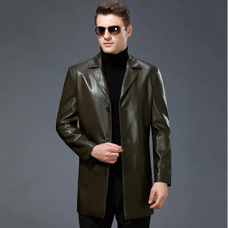 Новинка мужская деловая повседневная кожаная куртка Мужская Длинная с
