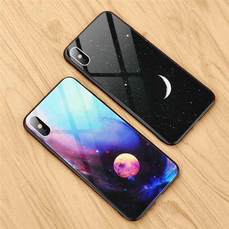 Стеклянный чехол для телефона для iPhone 11 X XS Max XS Звездный Космический Чехол чехол для iPhone 8 7 6 6s Plus X противоударный чехол силиконовый чехол